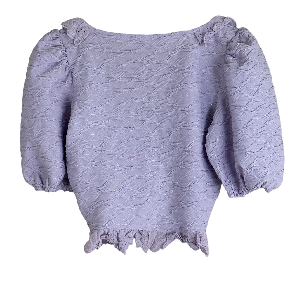 American Threads Top Womens S Purple Ruffle Textured V-Neck Cropped Cottagecore - Picture 3 of 5